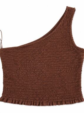Bila One Shoulder Smocked Summer Crop Top Brown Rayon Boho Crop Top Size M